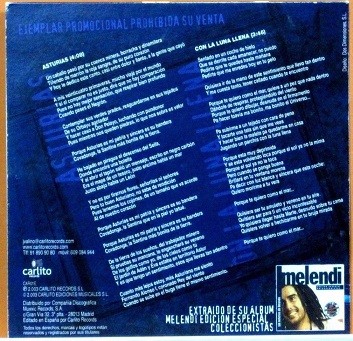 Melendi - Asturias. CD Single Promocional.