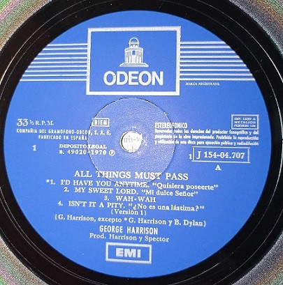 George Harrison – All Things Must Pass - Original España 1970.